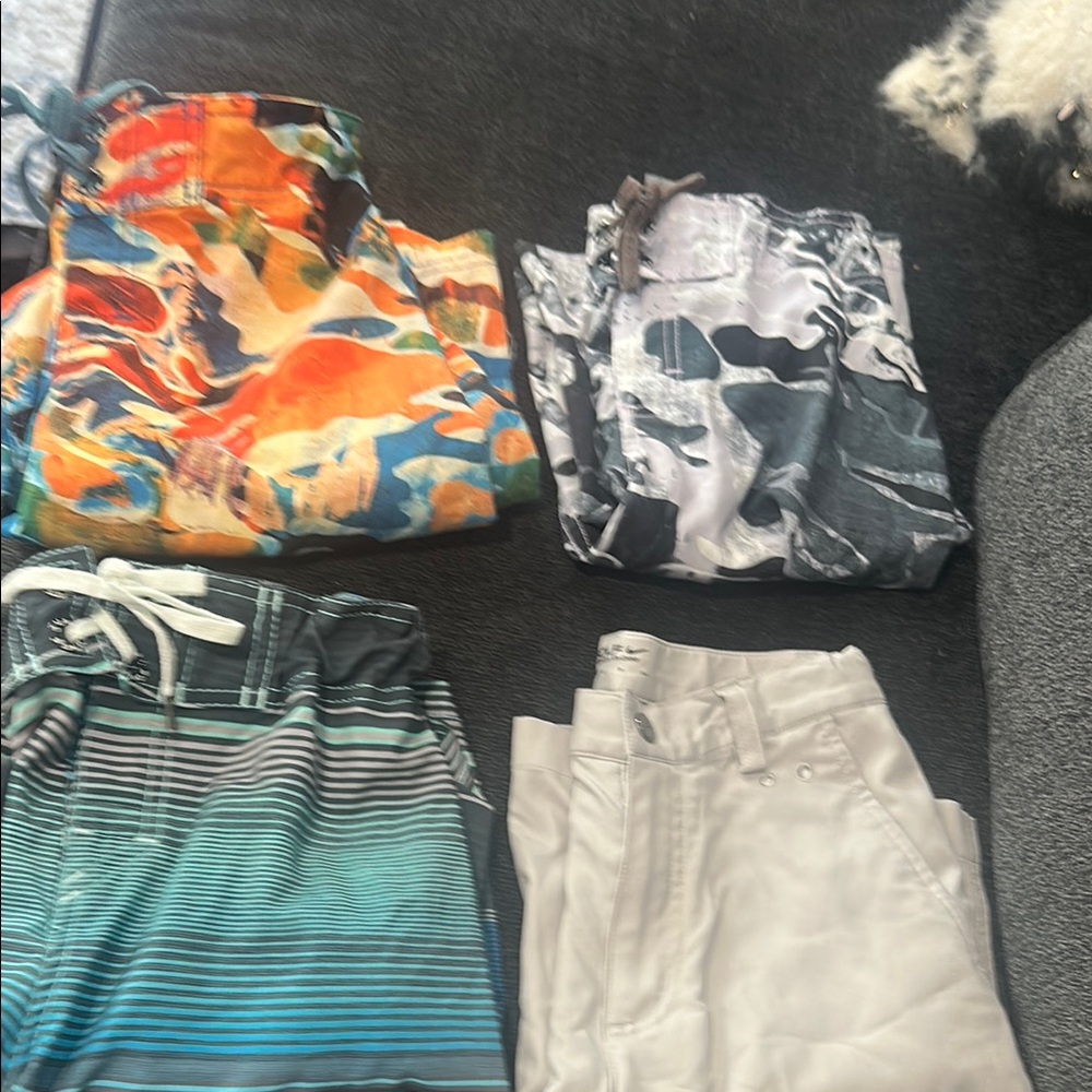 Vibrant Orange and Blue Tropical Print Shorts
